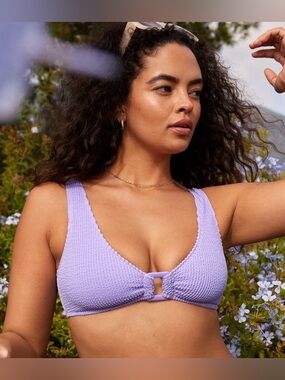 NWT Aerie Shimmery Crinkle Ring Wide Strap Scoop Bikini Top in Purple Wash - S